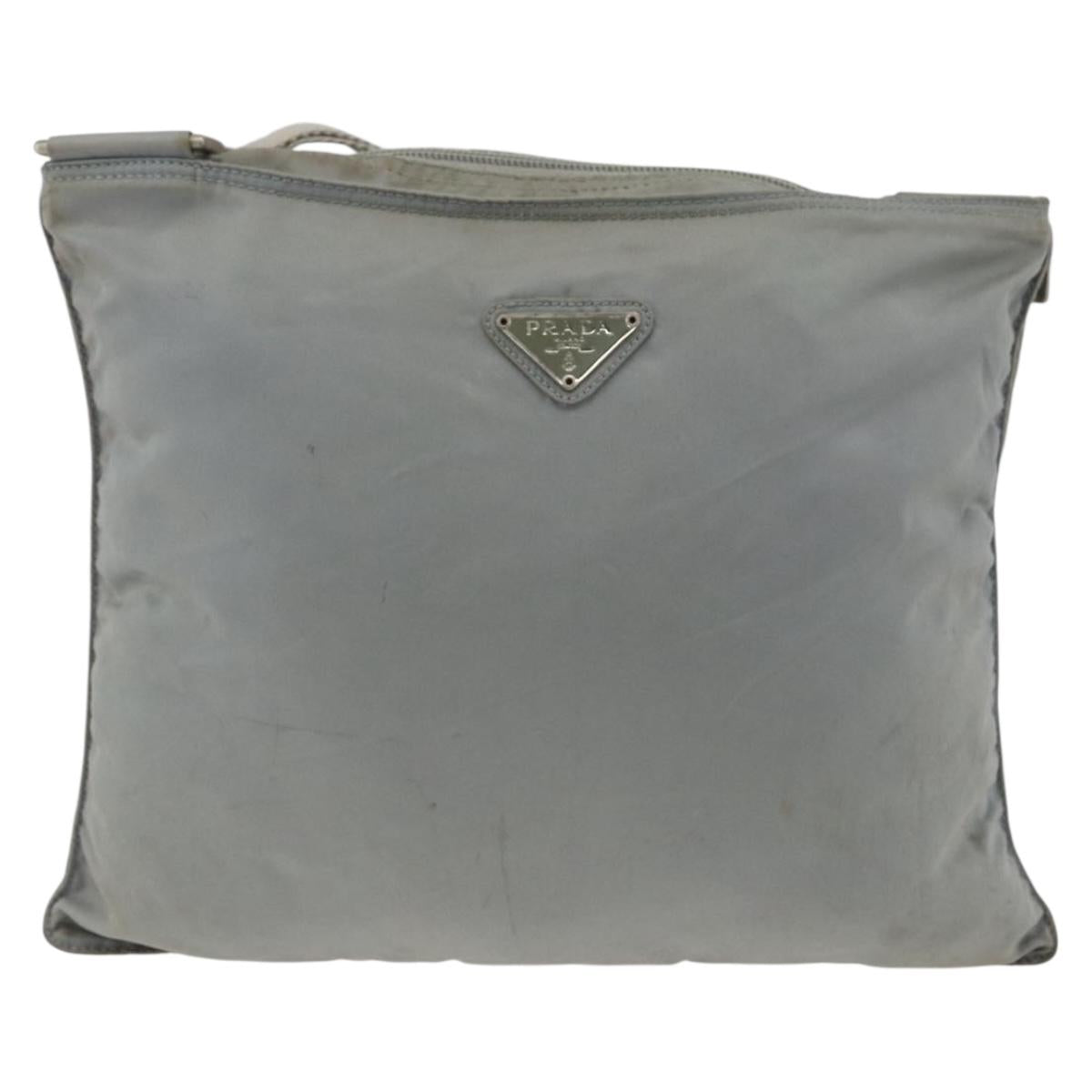 PRADA Shoulder Bag Nylon Gray Silver Auth 174005