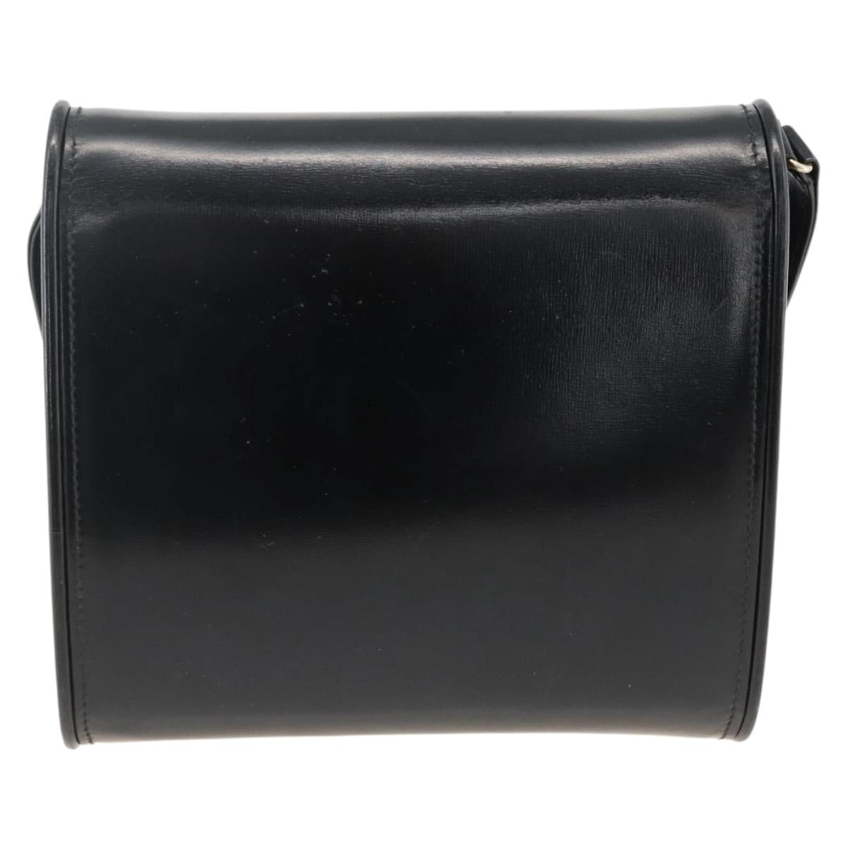 GUCCI Shoulder Bag Leather Black Gold Auth 174014