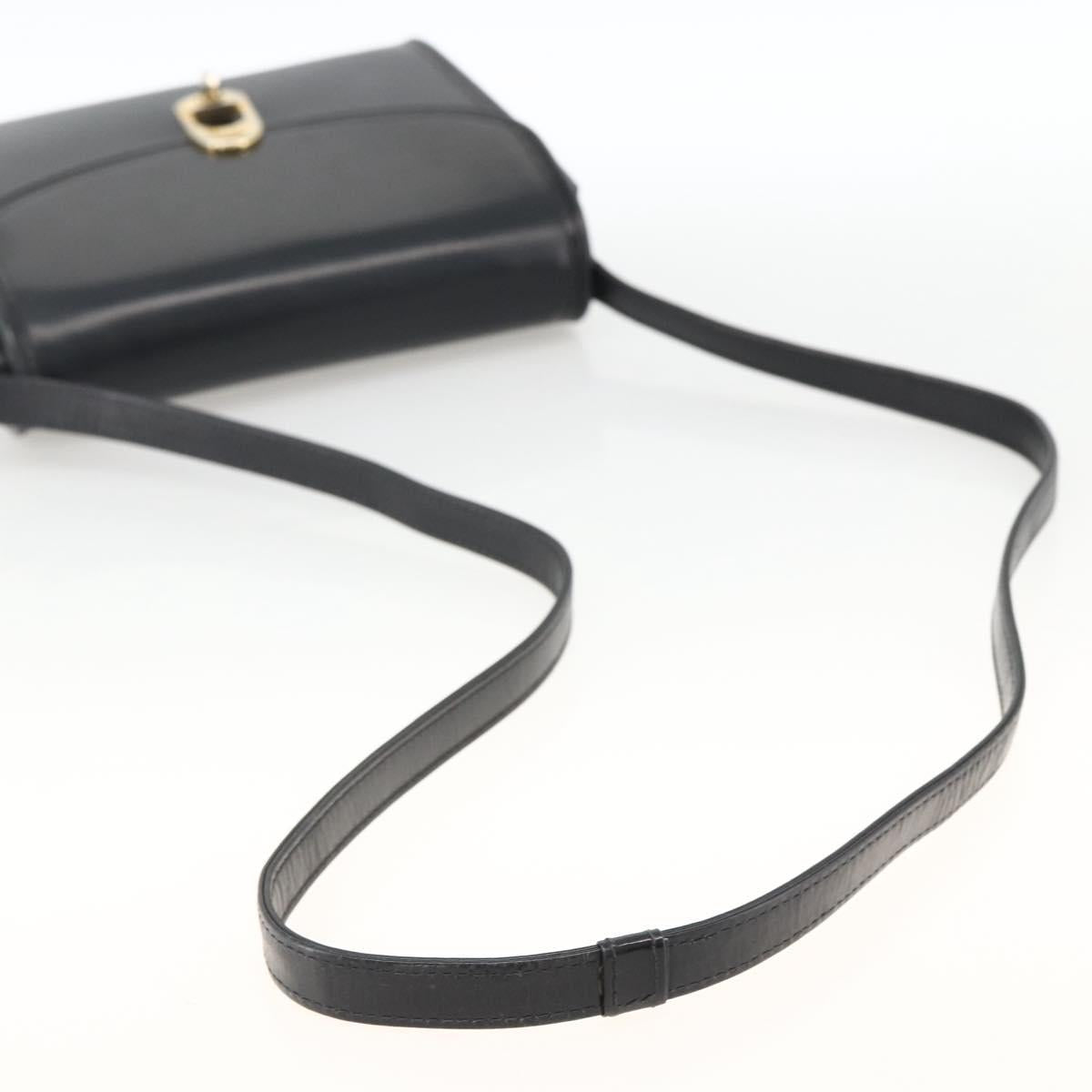 GUCCI Shoulder Bag Leather Black Gold Auth 174014