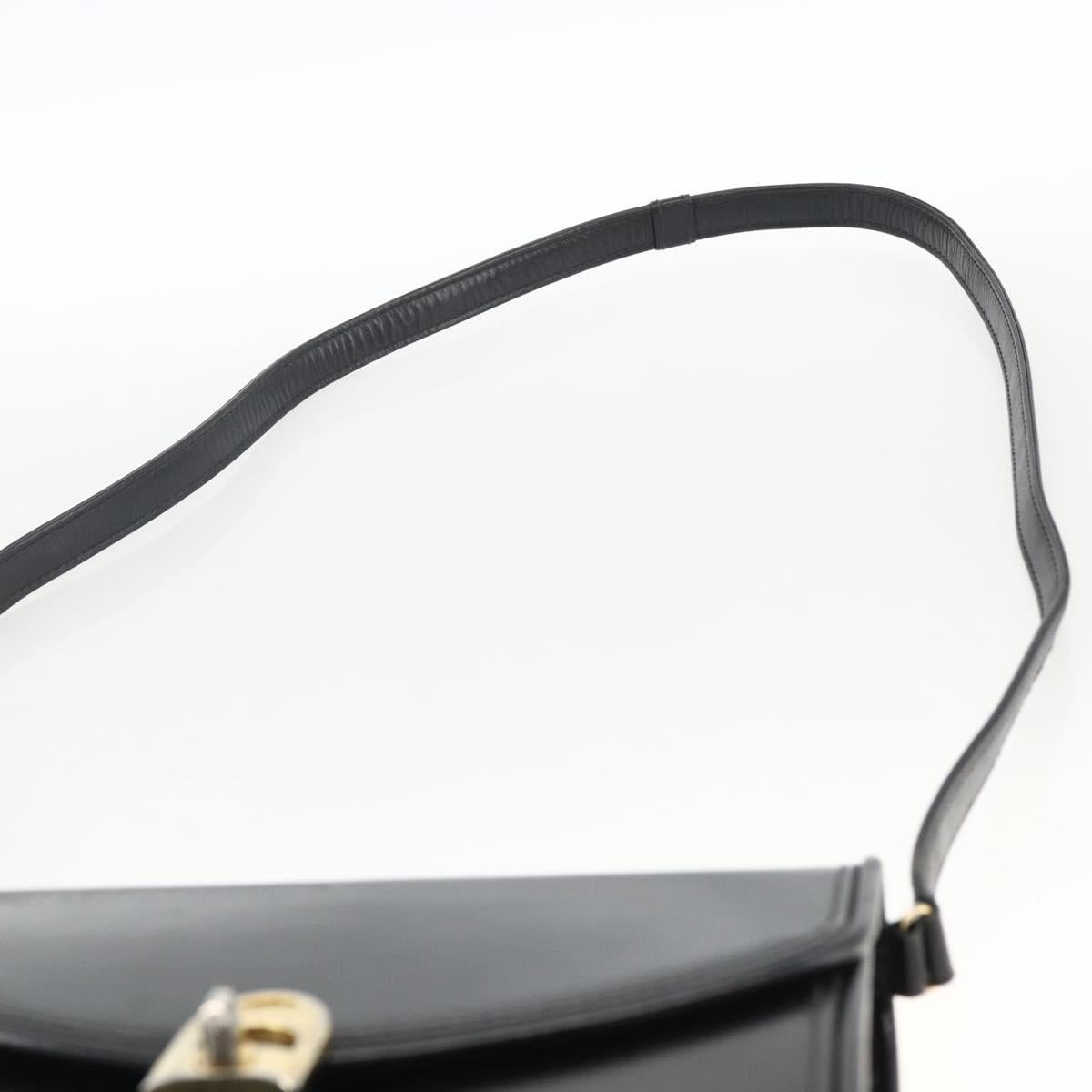 GUCCI Shoulder Bag Leather Black Gold Auth 174014