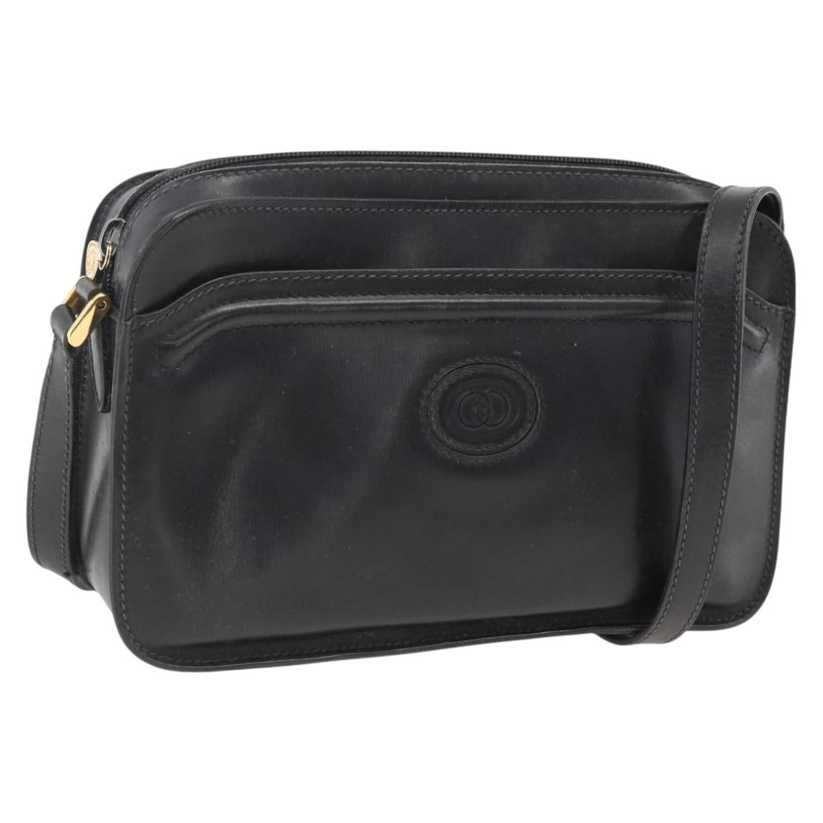 GUCCI Shoulder Bag Leather Black Gold 007 256 0051 Auth 174016