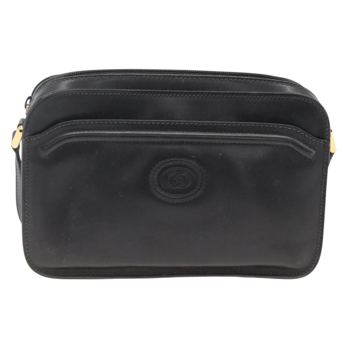 GUCCI Shoulder Bag Leather Black Gold 007 256 0051 Auth 174016