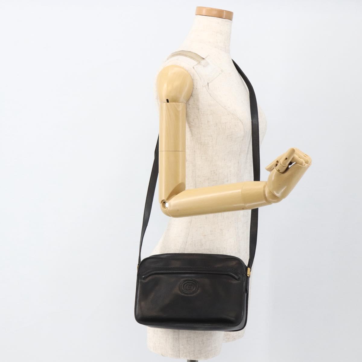 GUCCI Shoulder Bag Leather Black Gold 007 256 0051 Auth 174016
