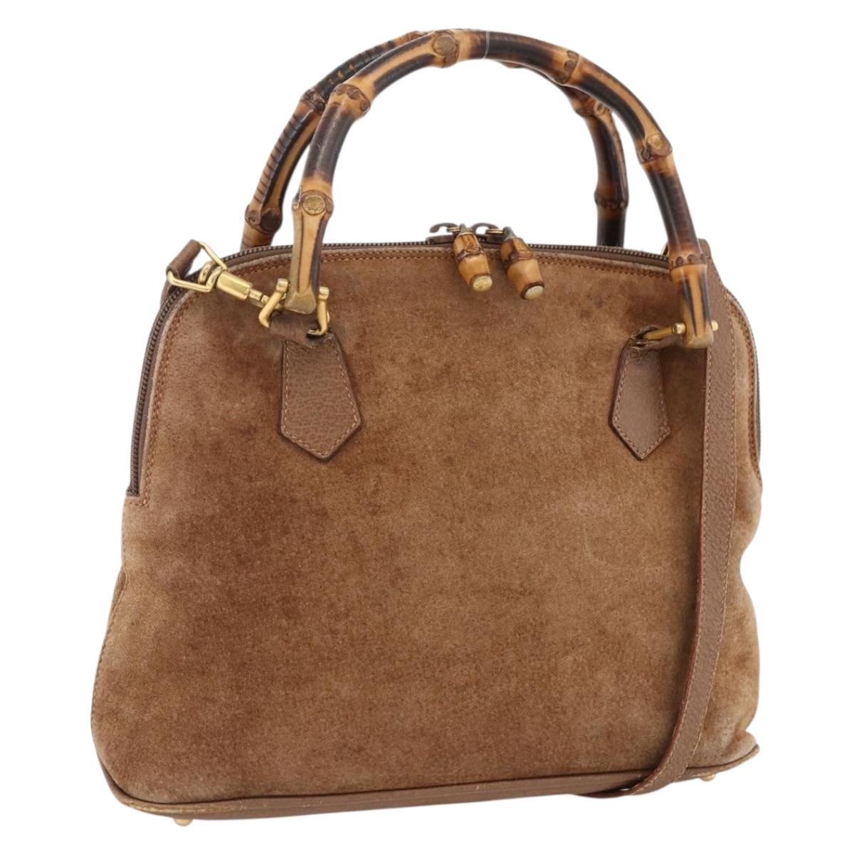 GUCCI Bamboo Hand Bag Suede 2way Brown 000 122 0290 Auth 174017