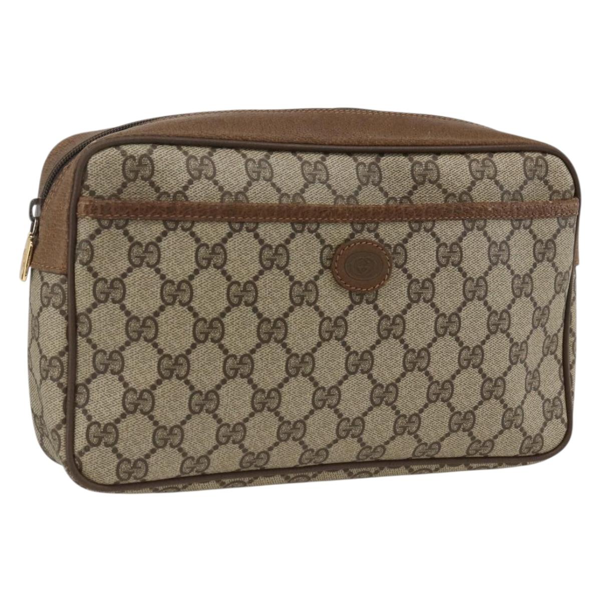 GUCCI GG Supreme Clutch Bag PVC Beige Gold 89 01 044 Auth 174019A