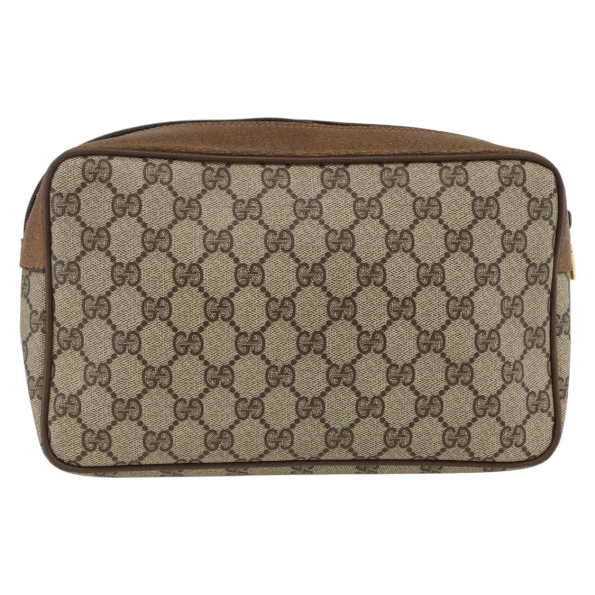 GUCCI GG Supreme Clutch Bag PVC Beige Gold 89 01 044 Auth 174019A