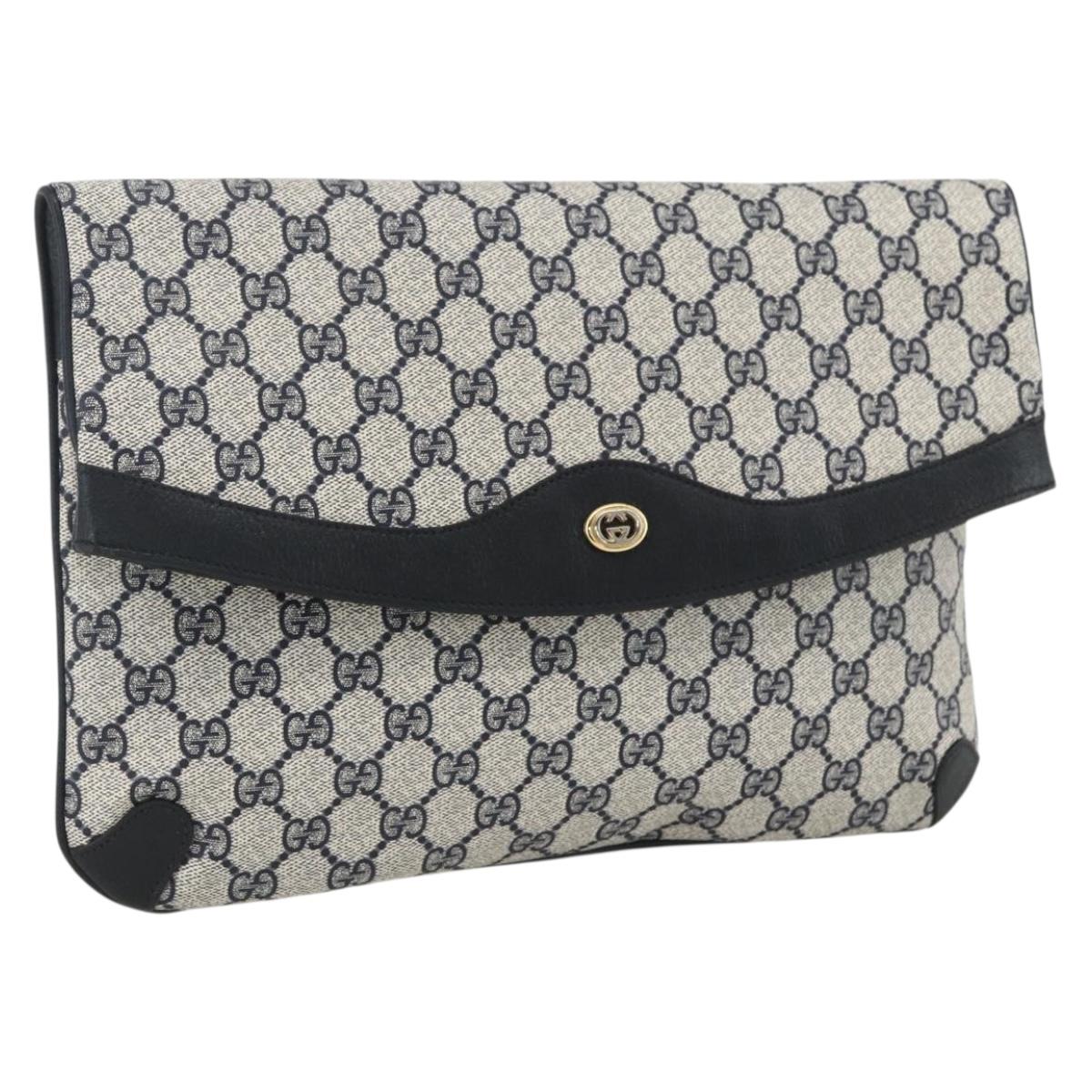 GUCCI GG Supreme Clutch Bag PVC Navy 89 02 075 Auth 174020A