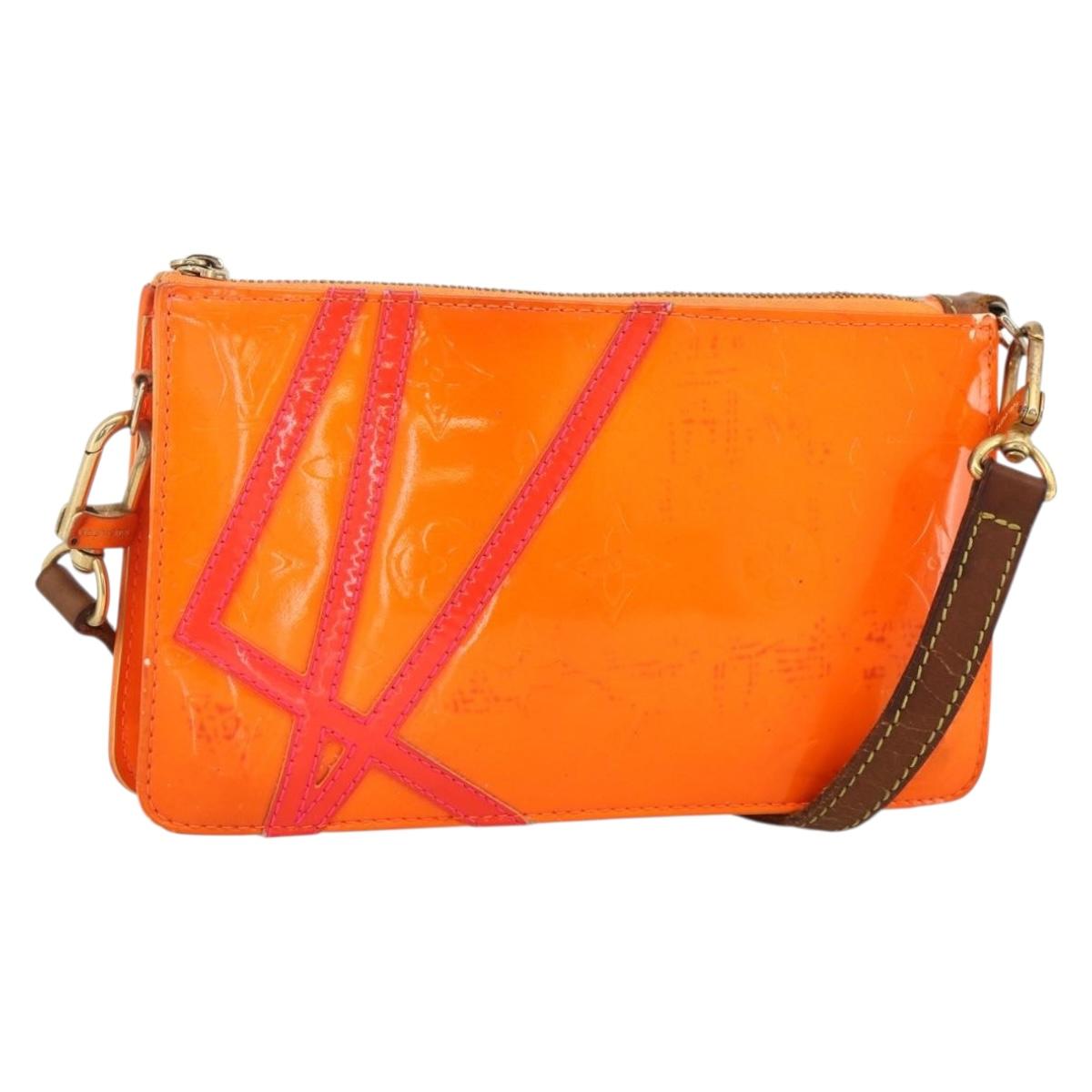 LOUIS VUITTON Monogram Vernis Fluo Lexington Pouch Orange M91908 Auth 174030