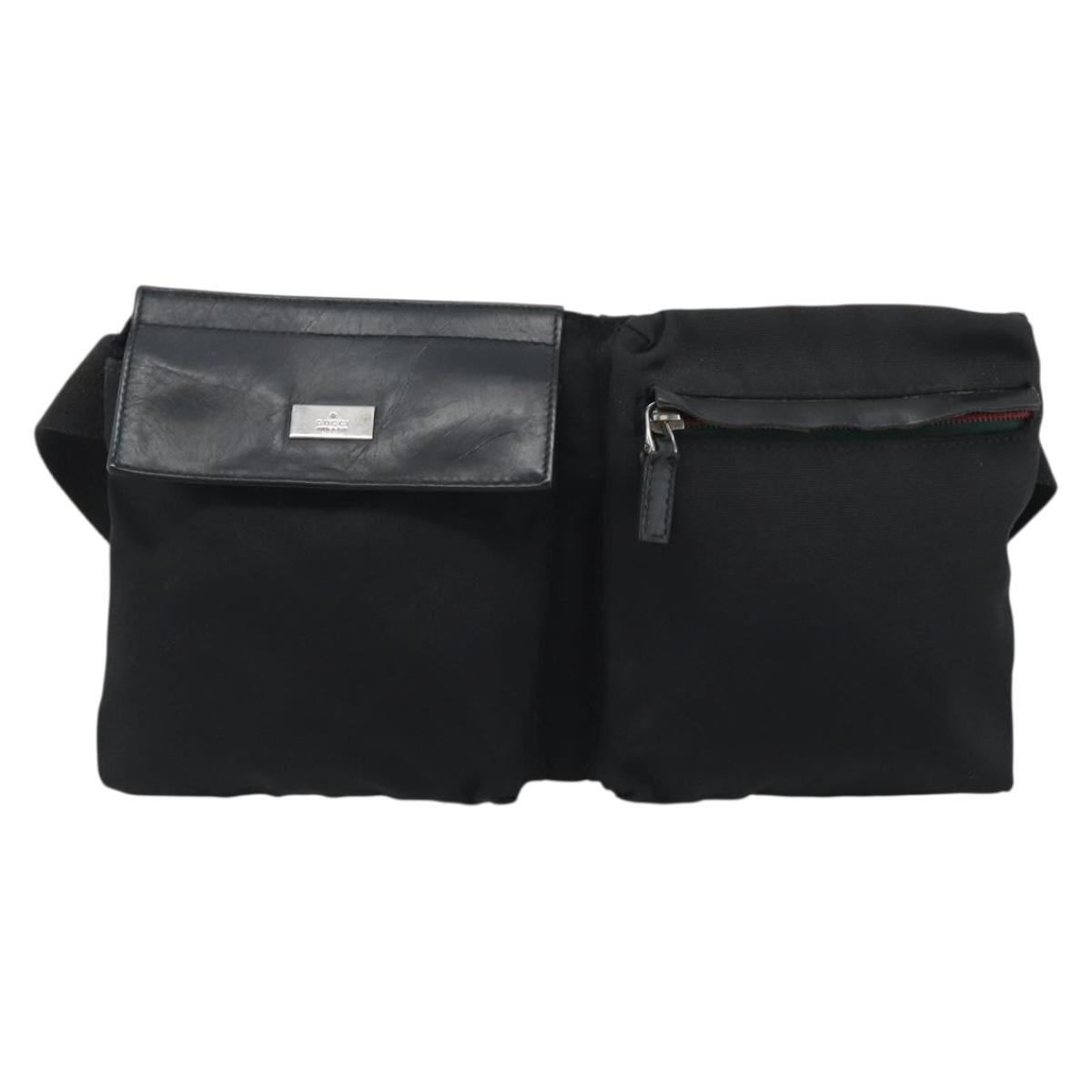 GUCCI Waist bag Nylon Black Silver 28566 Auth 174041