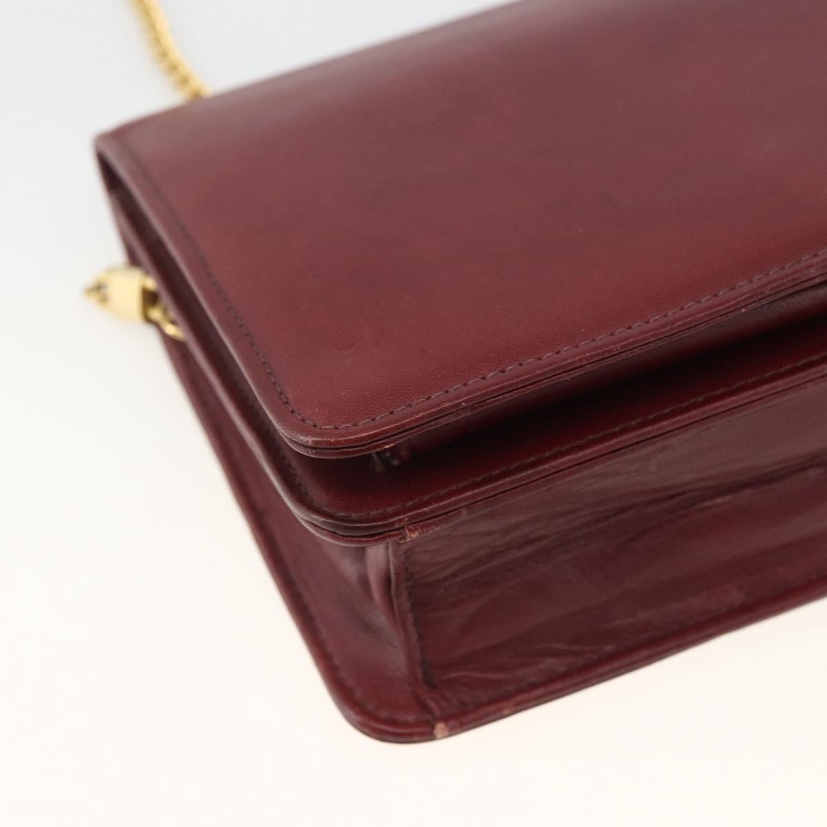 Christian Dior Chain Shoulder Bag Leather Bordeaux Gold Auth 174046A