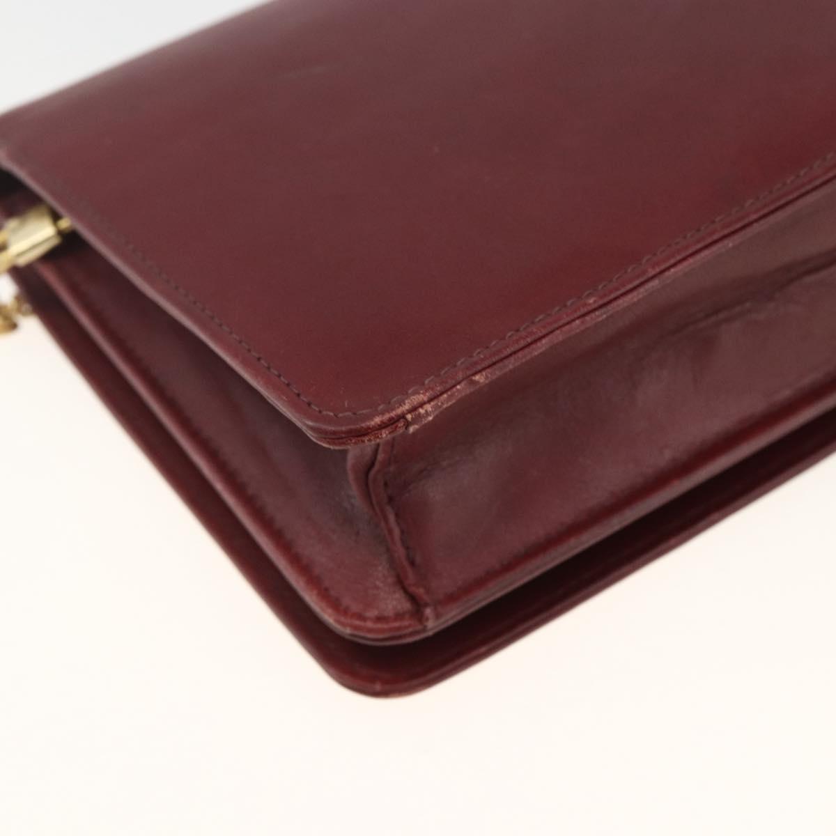 Christian Dior Chain Shoulder Bag Leather Bordeaux Gold Auth 174046A