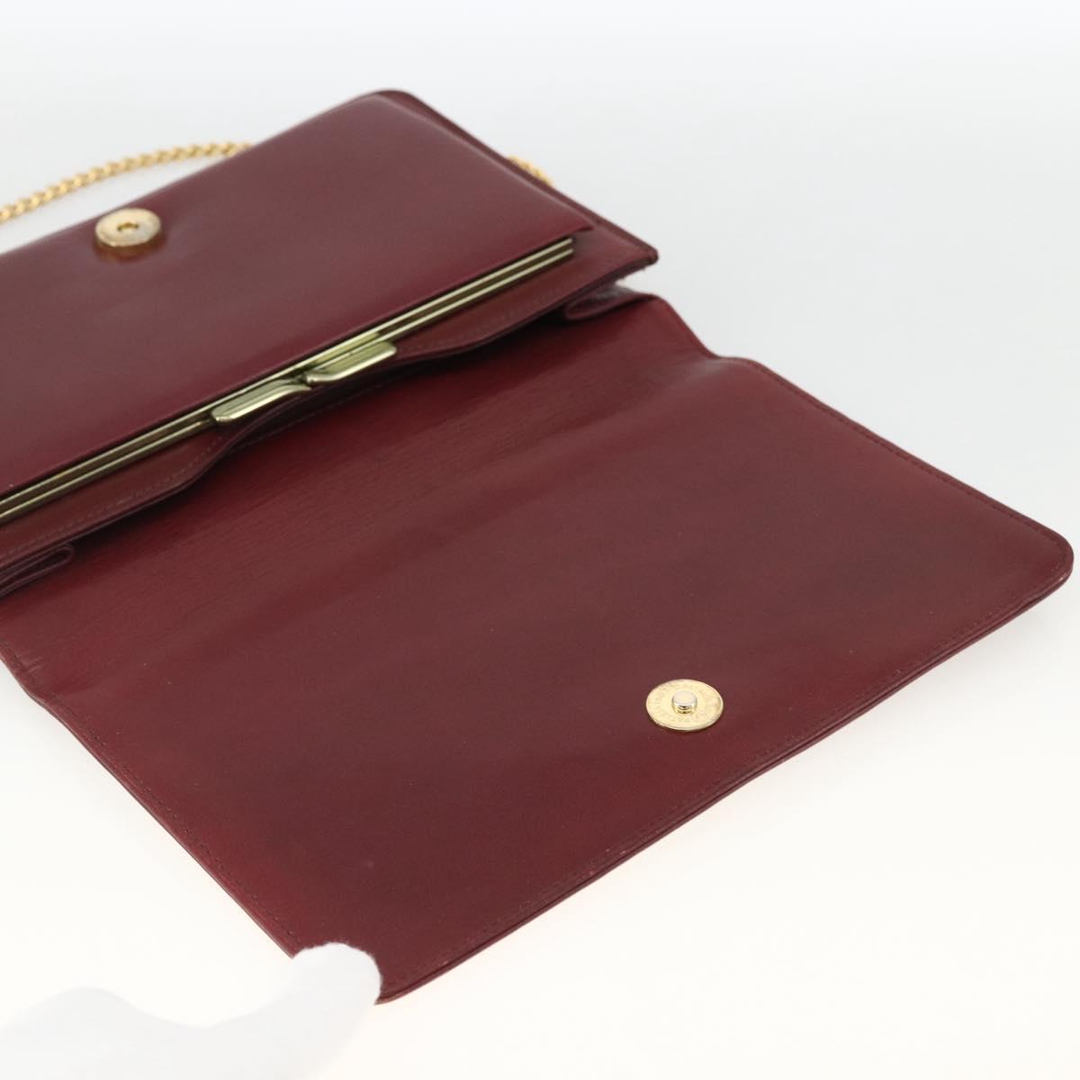 Christian Dior Chain Shoulder Bag Leather Bordeaux Gold Auth 174046A