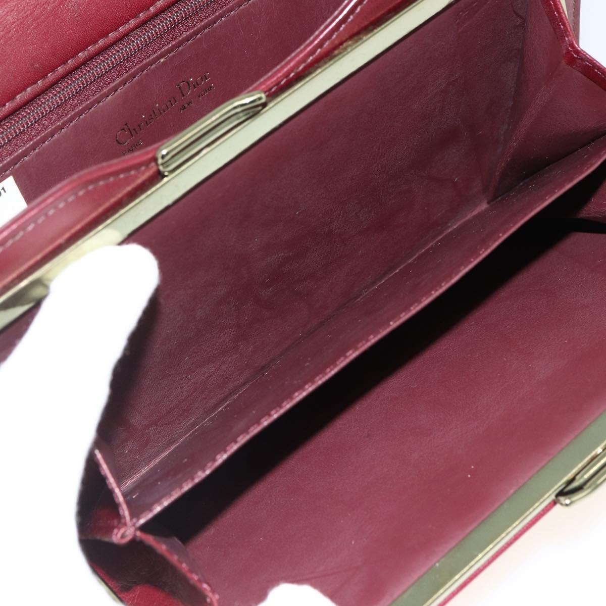 Christian Dior Chain Shoulder Bag Leather Bordeaux Gold Auth 174046A