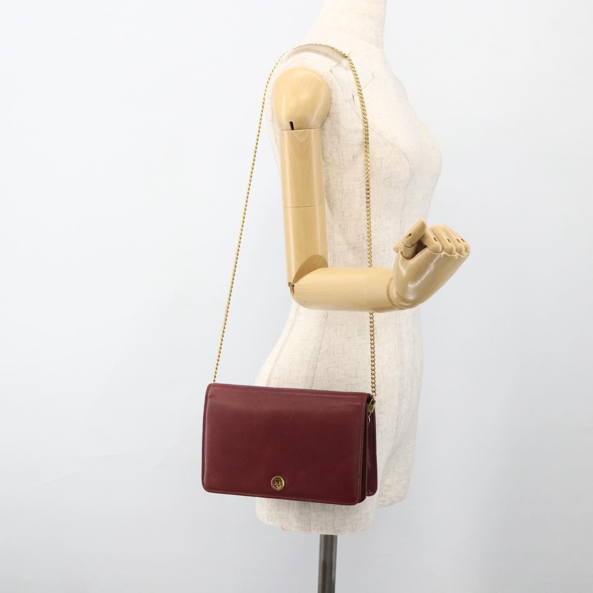 Christian Dior Chain Shoulder Bag Leather Bordeaux Gold Auth 174046A