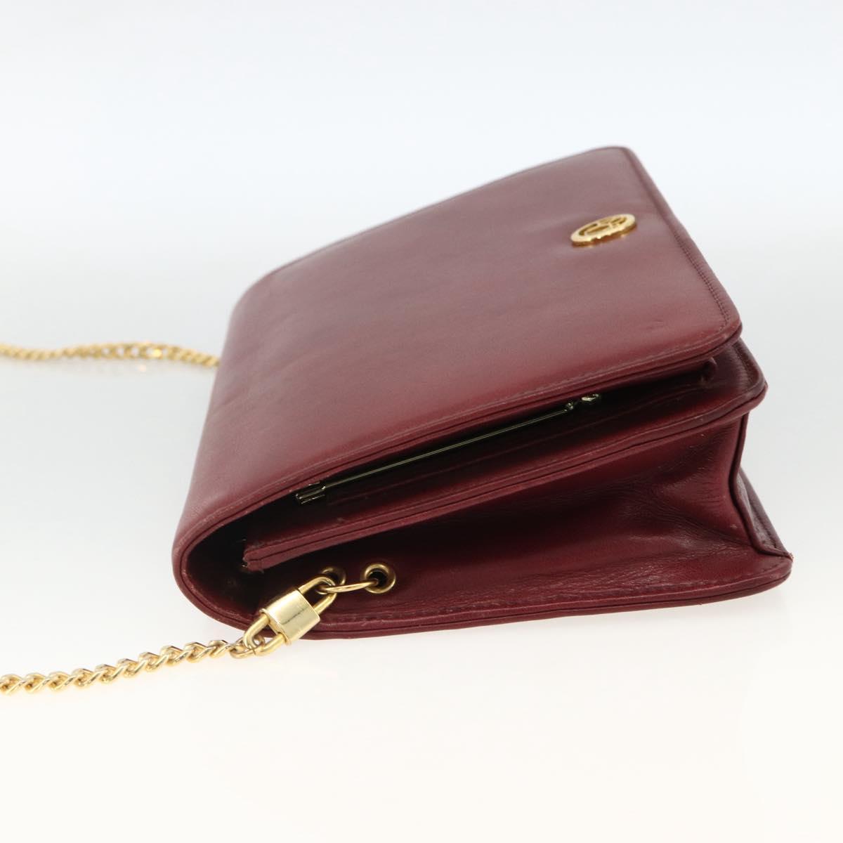 Christian Dior Chain Shoulder Bag Leather Bordeaux Gold Auth 174046A