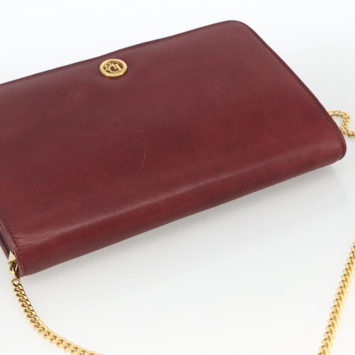 Christian Dior Chain Shoulder Bag Leather Bordeaux Gold Auth 174046A