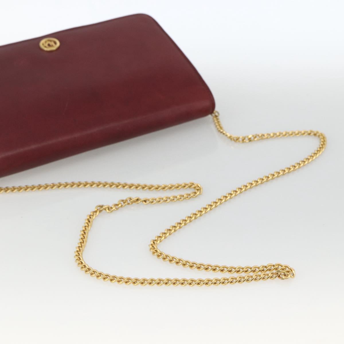 Christian Dior Chain Shoulder Bag Leather Bordeaux Gold Auth 174046A