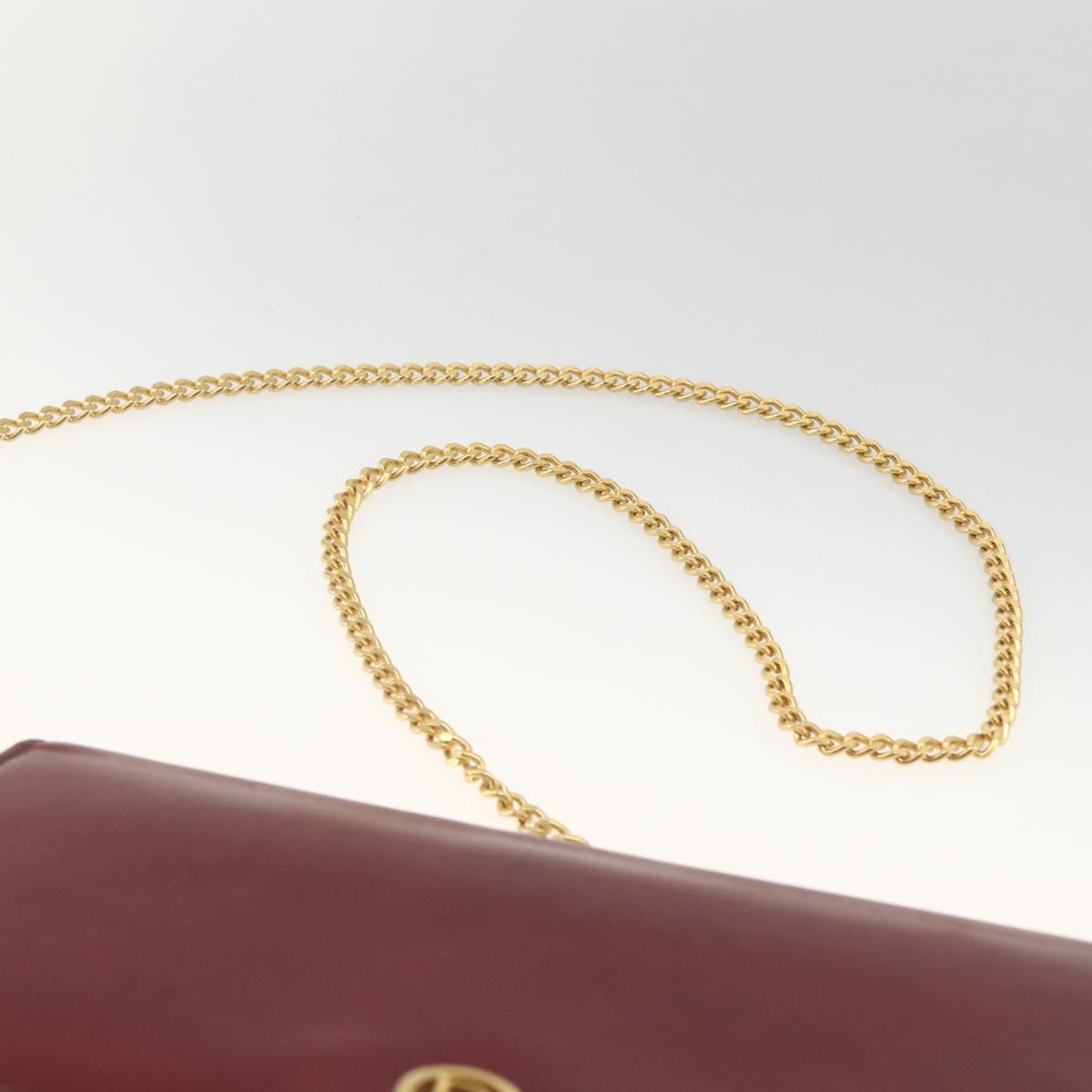 Christian Dior Chain Shoulder Bag Leather Bordeaux Gold Auth 174046A