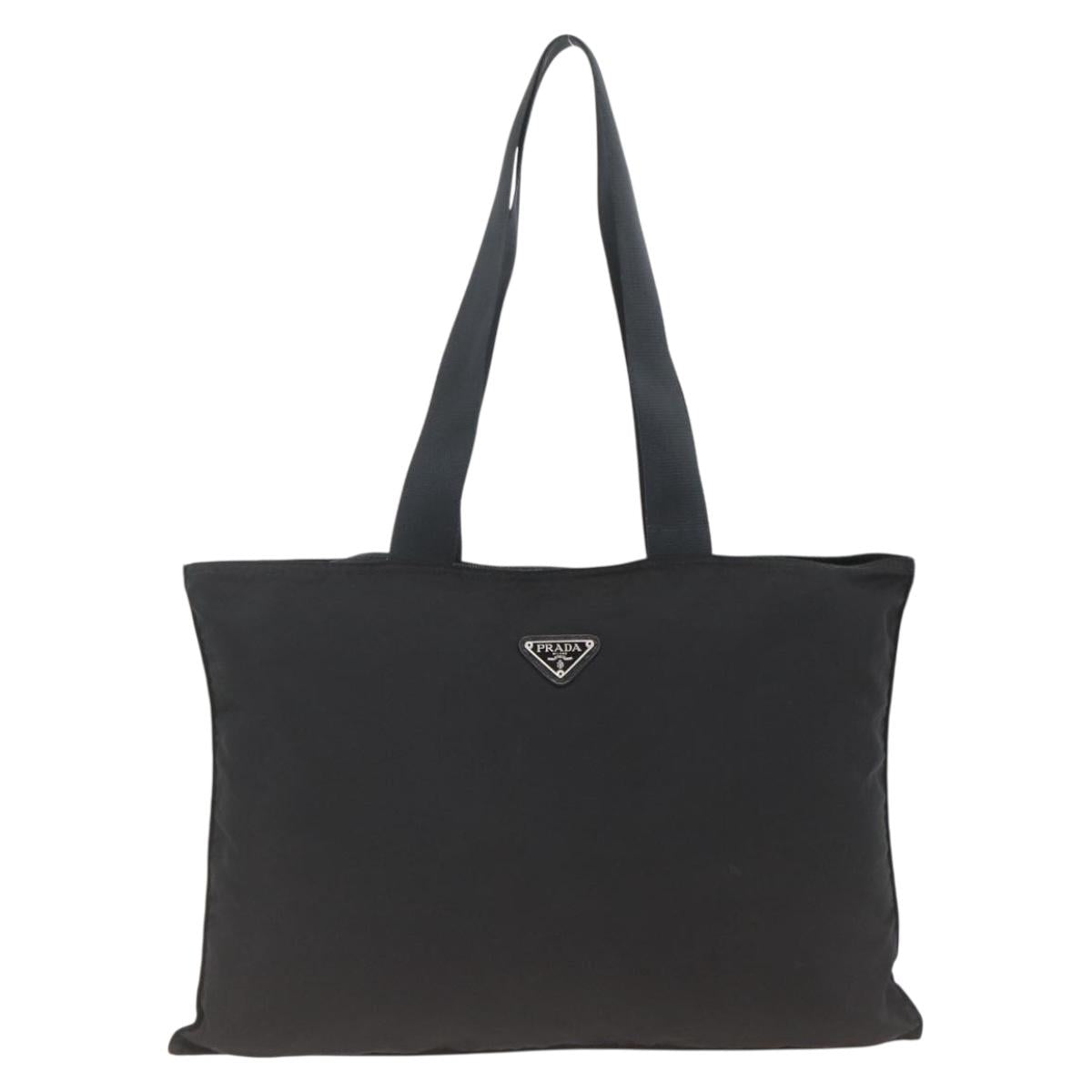 PRADA Tote Bag Nylon Black Silver Auth 174049