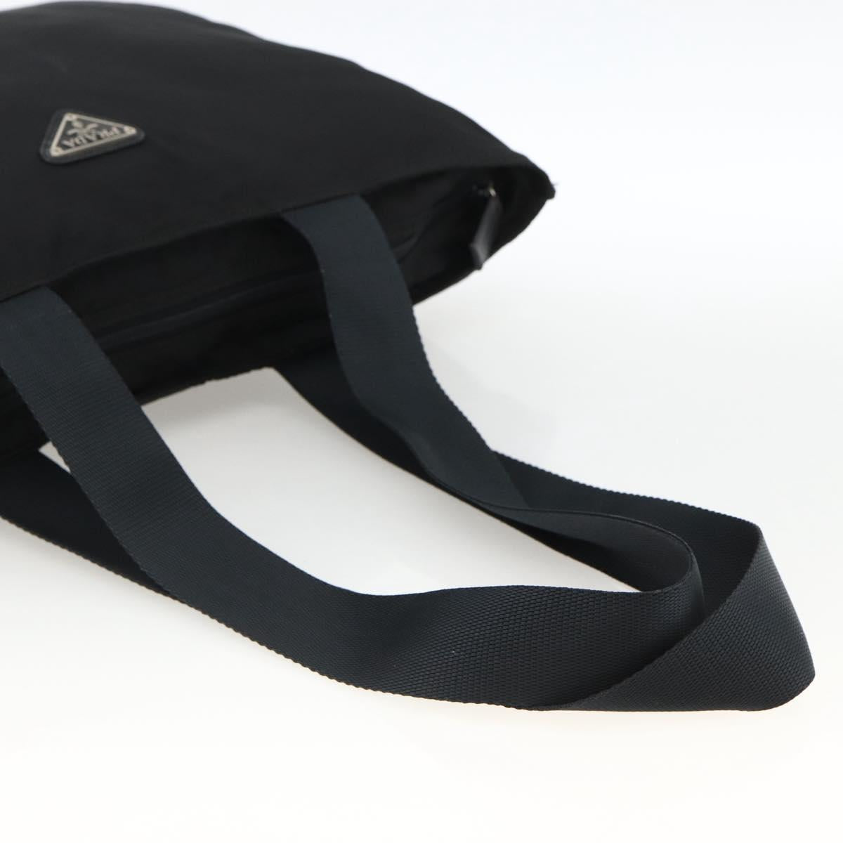PRADA Tote Bag Nylon Black Silver Auth 174049