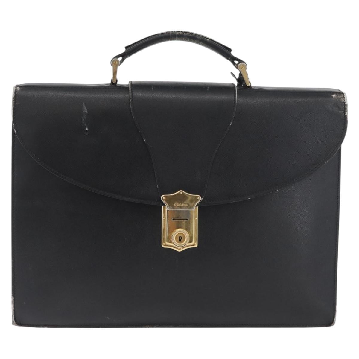 PRADA Safiano Leather Business Bag Black Gold Auth 174051