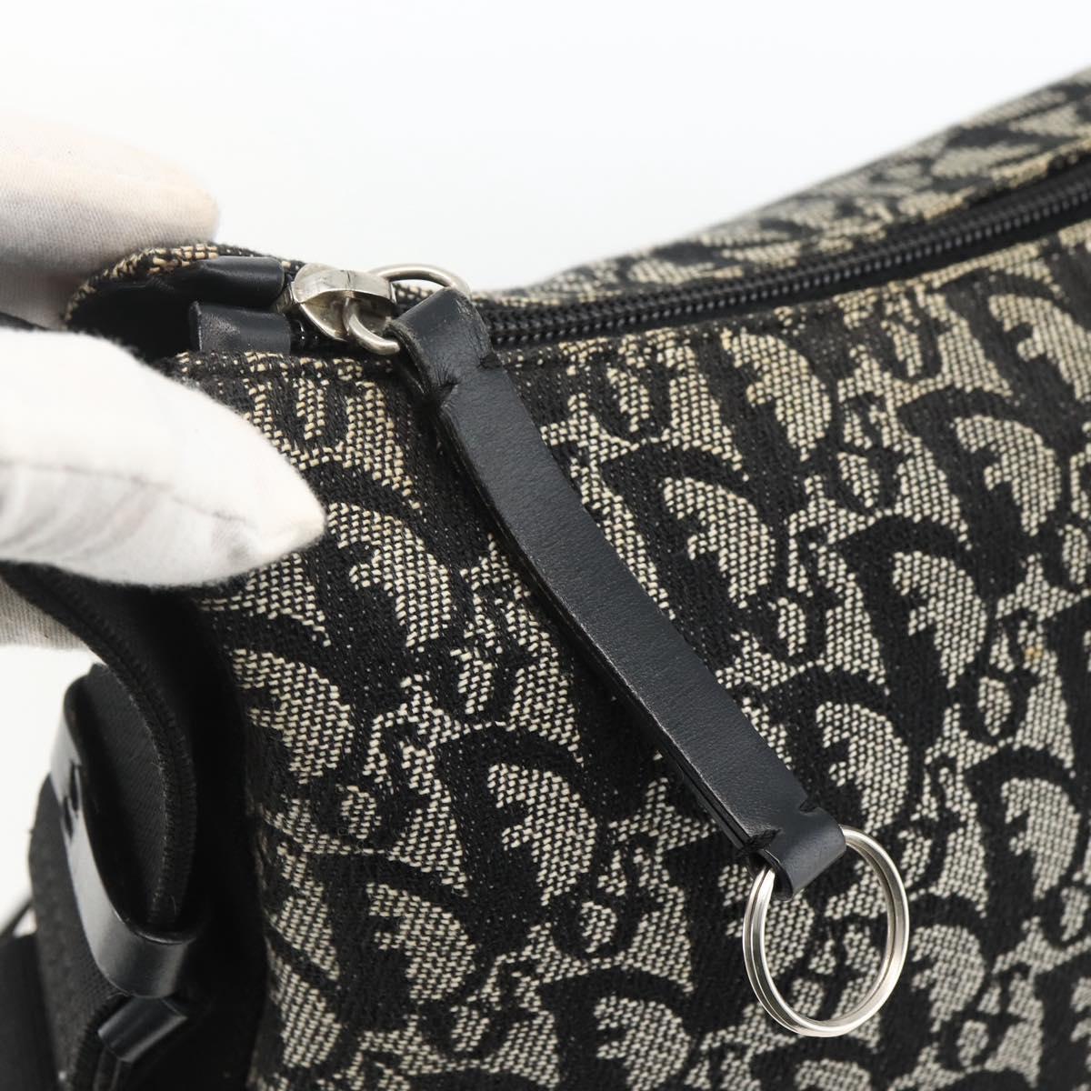 Christian Dior Trotter Canvas Shoulder Bag Black Silver Auth 174057A