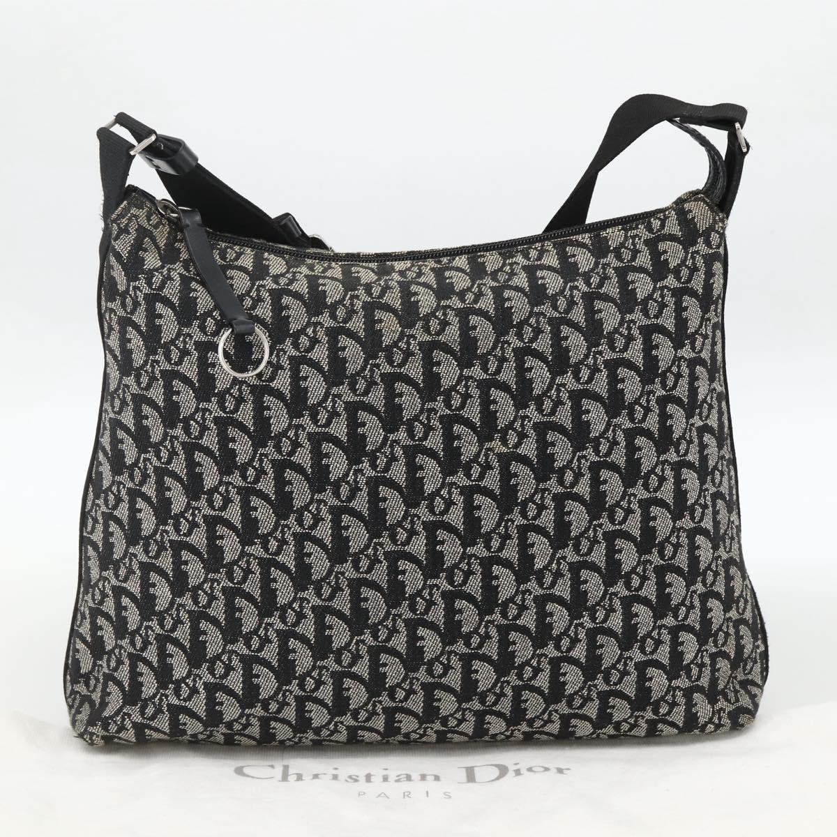 Christian Dior Trotter Canvas Shoulder Bag Black Silver Auth 174057A