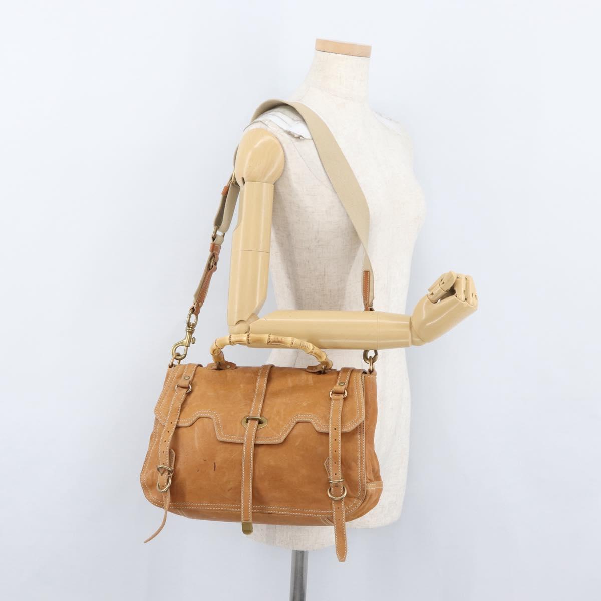 Miu Miu Bamboo Hand Bag Leather 2way Brown Gold Auth 174060A