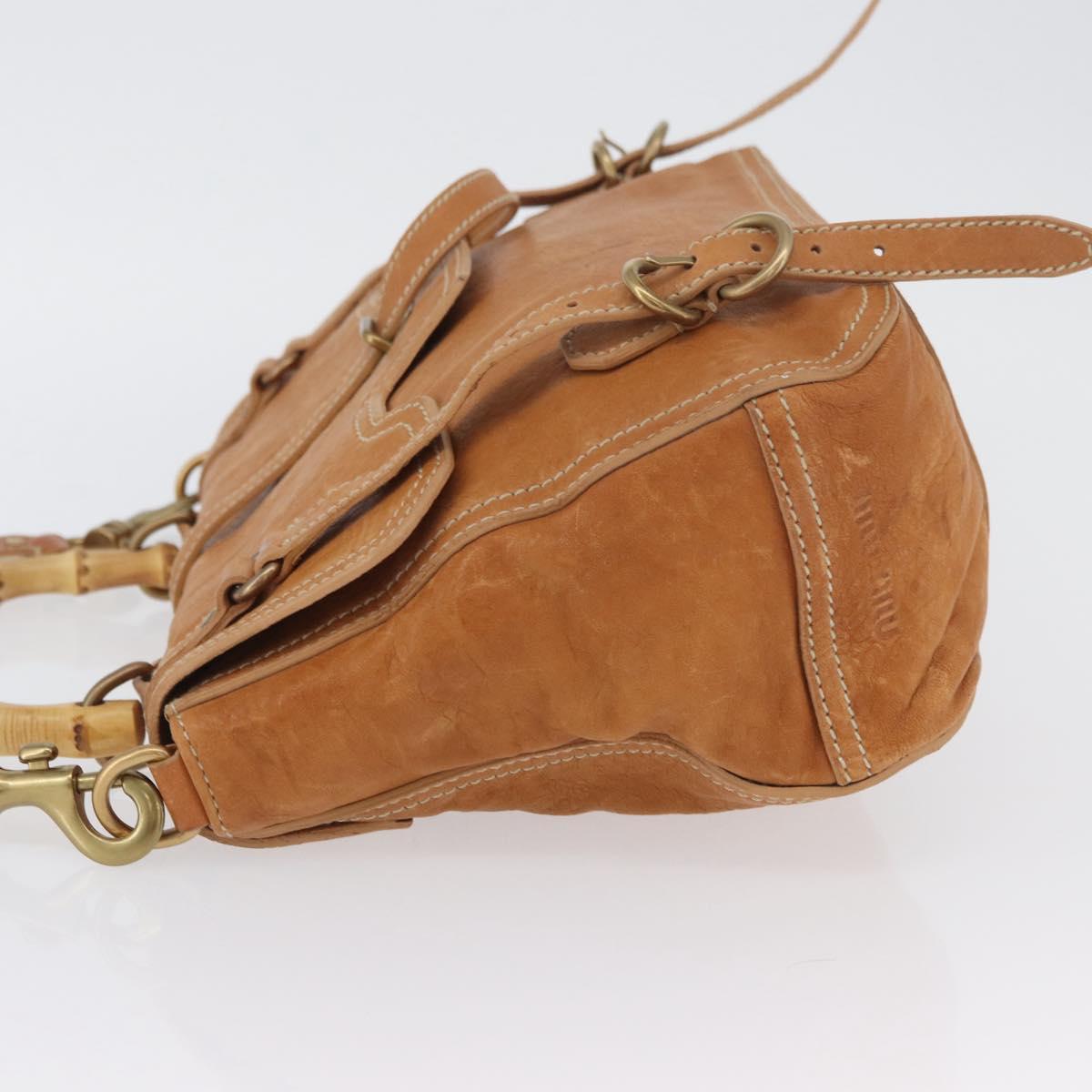 Miu Miu Bamboo Hand Bag Leather 2way Brown Gold Auth 174060A