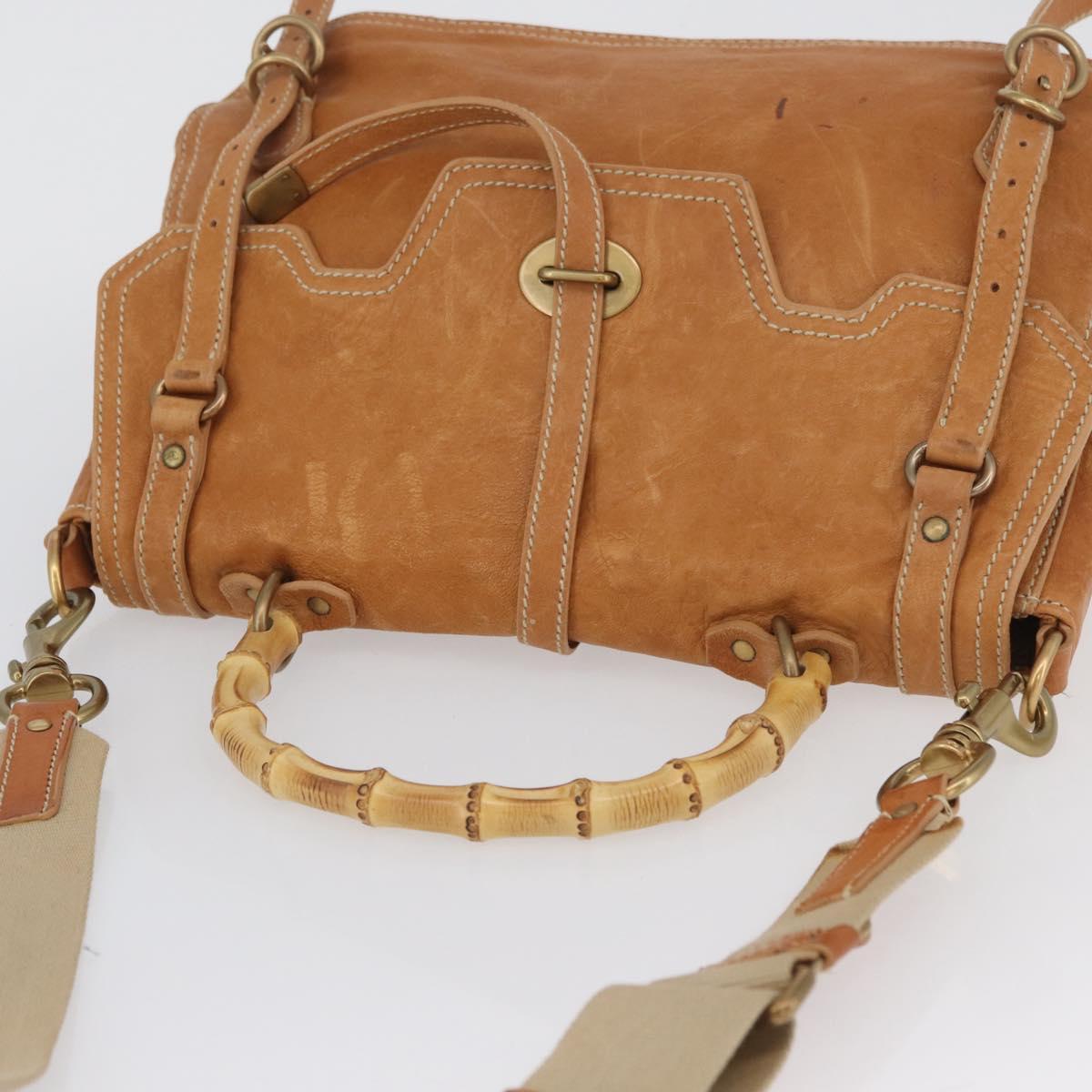 Miu Miu Bamboo Hand Bag Leather 2way Brown Gold Auth 174060A