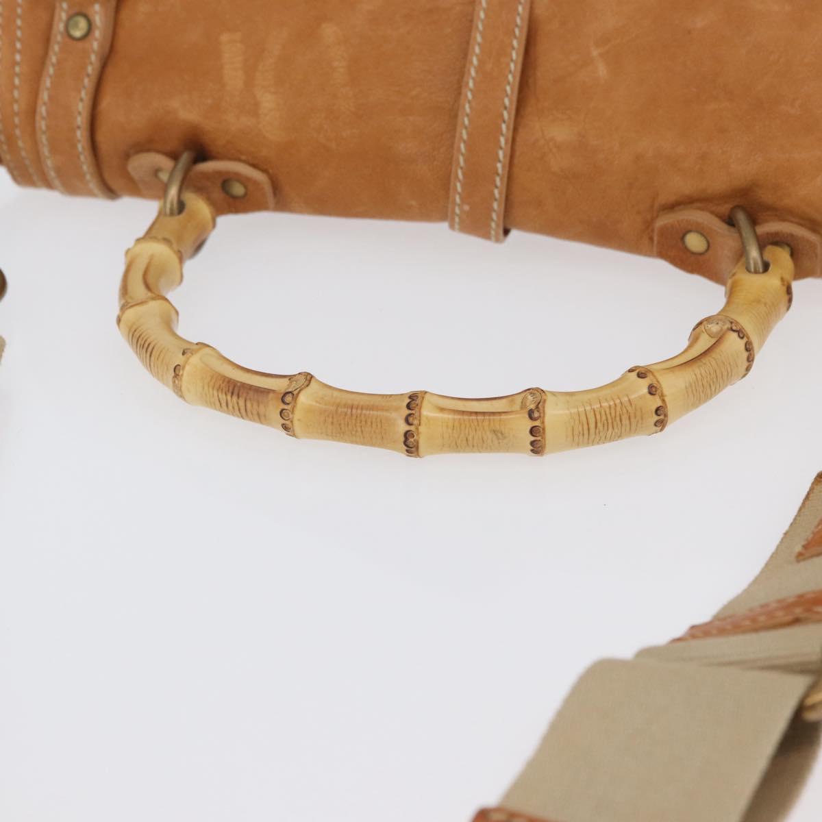 Miu Miu Bamboo Hand Bag Leather 2way Brown Gold Auth 174060A