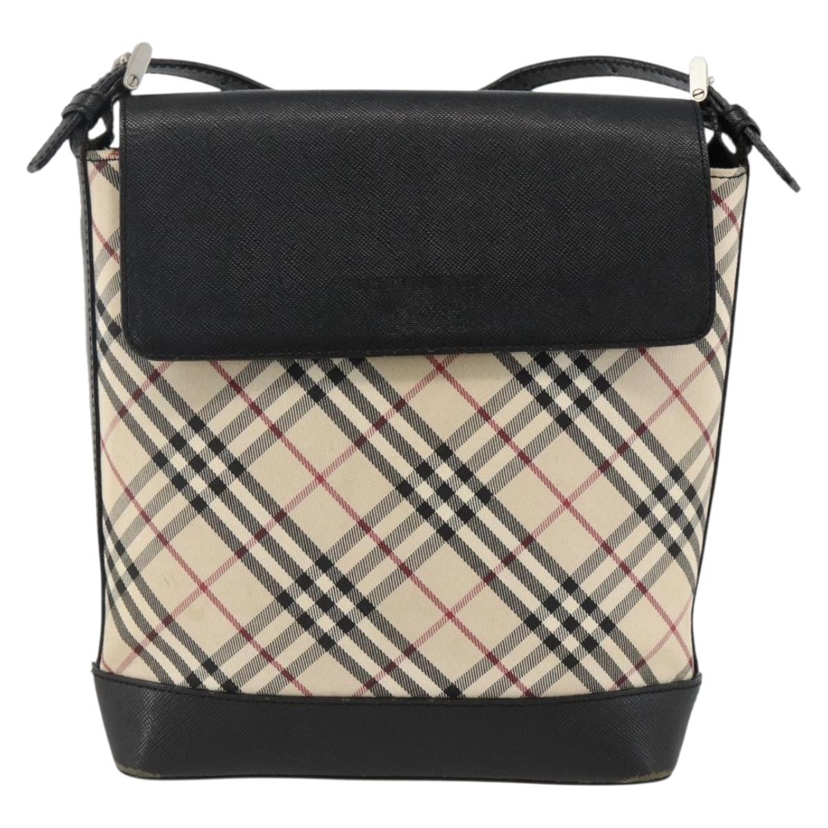BURBERRY Nova Check Shoulder Bag Canvas Beige Black Silver Auth 174064