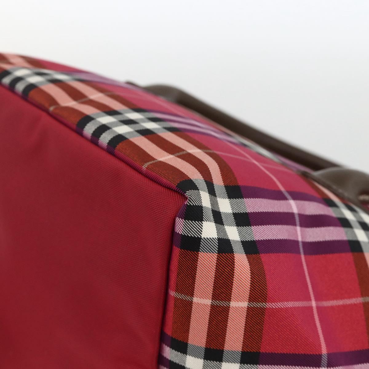 BURBERRY Nova Check Blue Label Hand Bag Nylon Leather Red Silver Auth 174065A