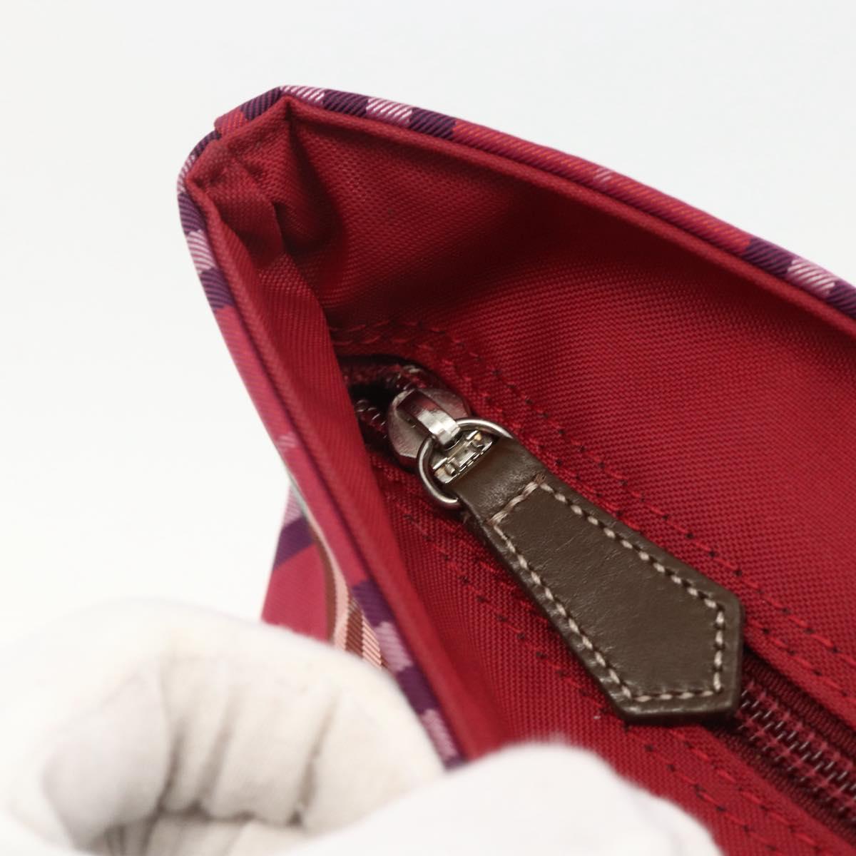 BURBERRY Nova Check Blue Label Hand Bag Nylon Leather Red Silver Auth 174065A