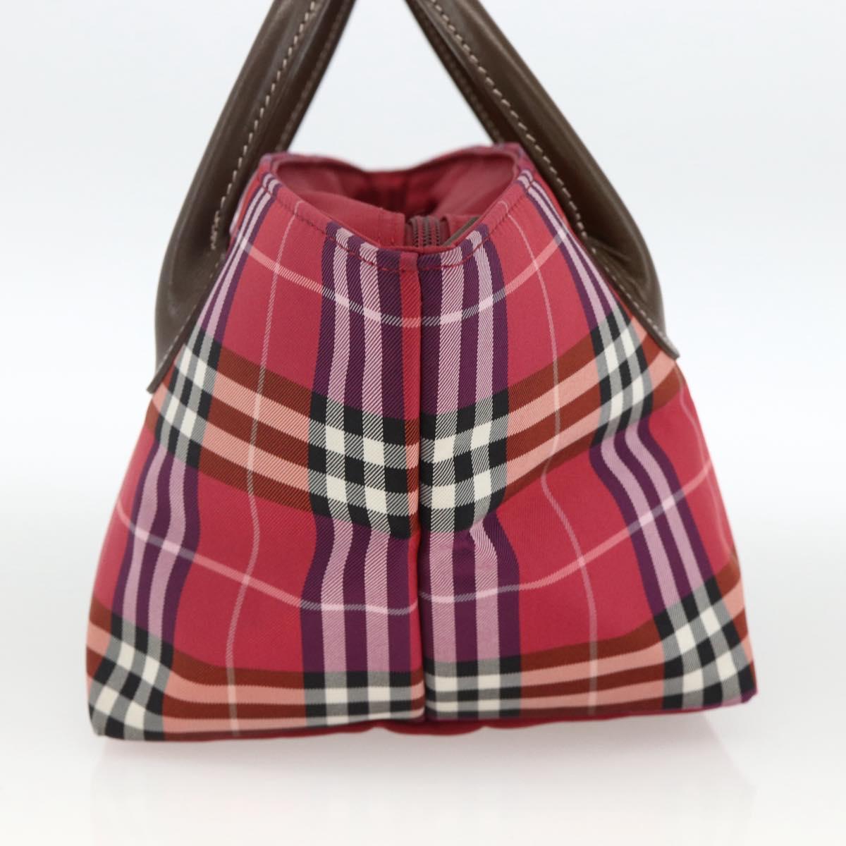 BURBERRY Nova Check Blue Label Hand Bag Nylon Leather Red Silver Auth 174065A