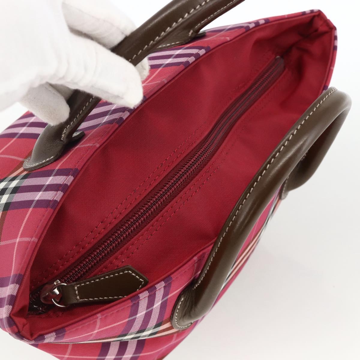 BURBERRY Nova Check Blue Label Hand Bag Nylon Leather Red Silver Auth 174065A
