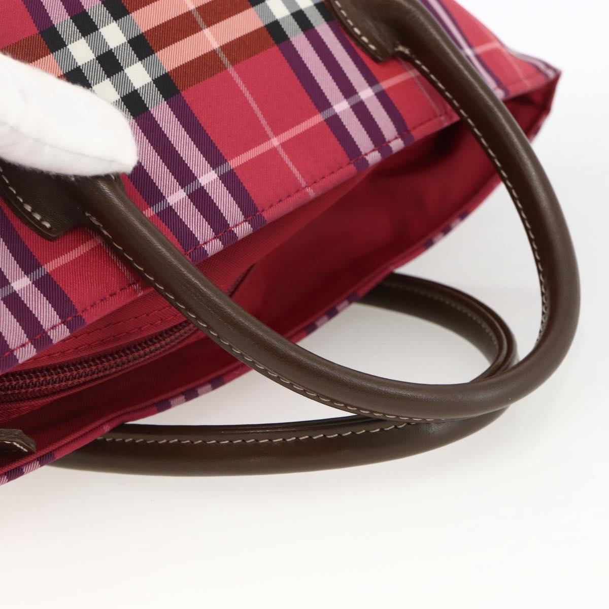 BURBERRY Nova Check Blue Label Hand Bag Nylon Leather Red Silver Auth 174065A