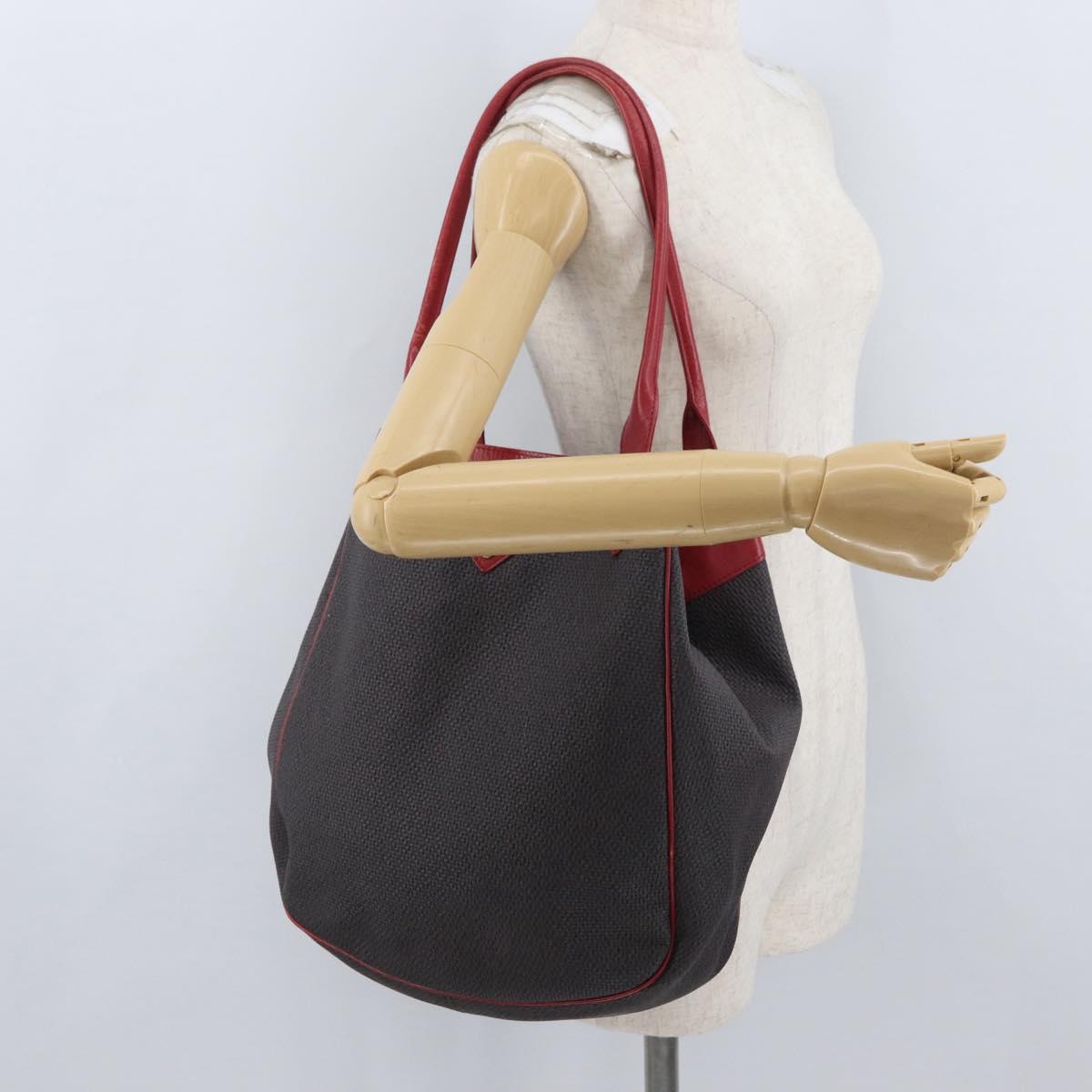 SAINT LAURENT Tote Bag PVC Leather Gray Red gold Auth 174066
