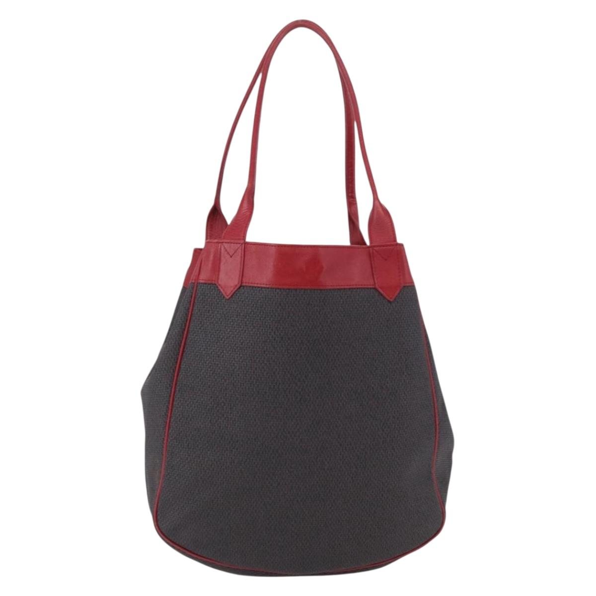 SAINT LAURENT Tote Bag PVC Leather Gray Red gold Auth 174066