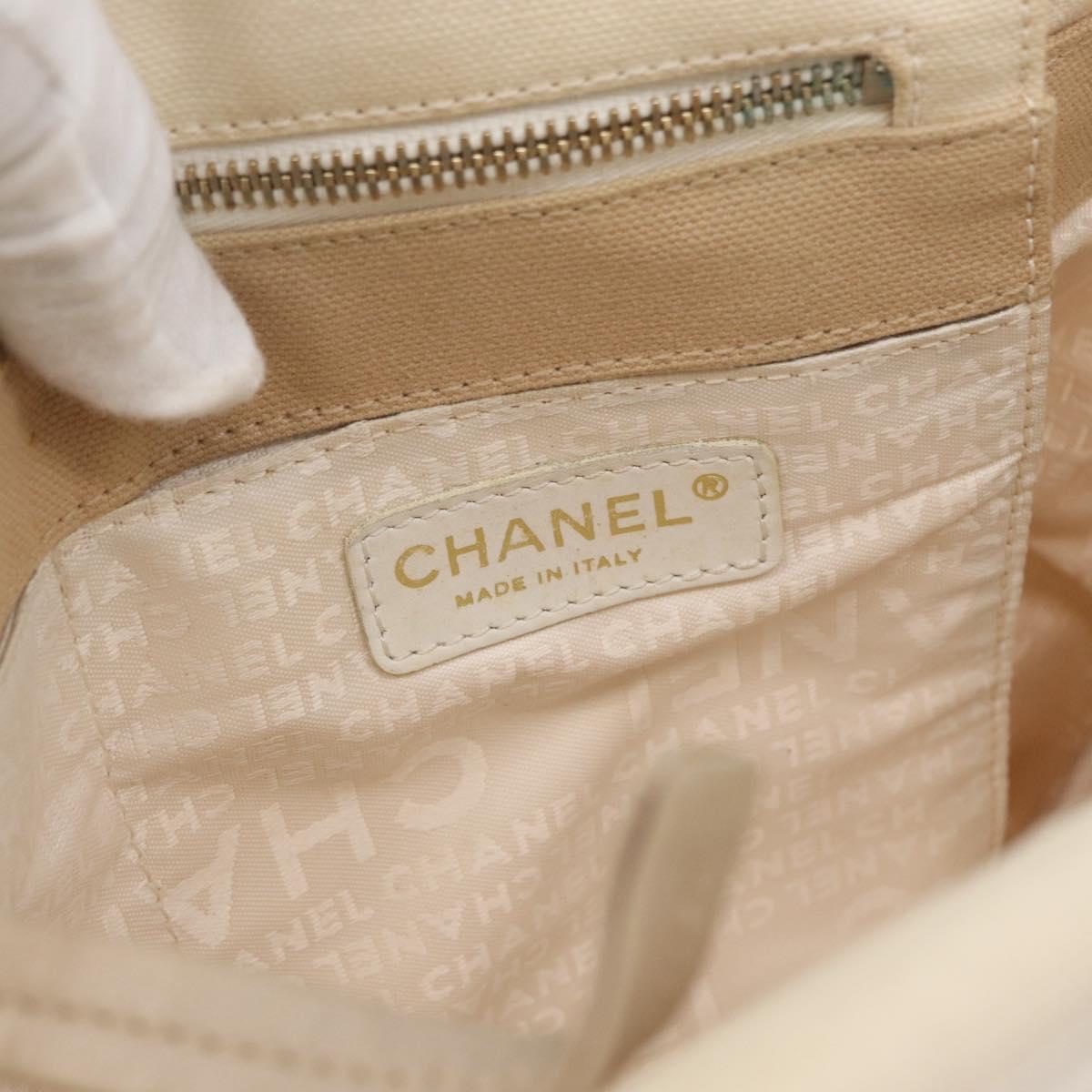 CHANEL Hand Bag Canvas Beige Cream CC Auth 174069A