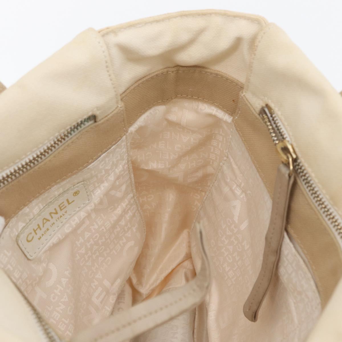 CHANEL Hand Bag Canvas Beige Cream CC Auth 174069A