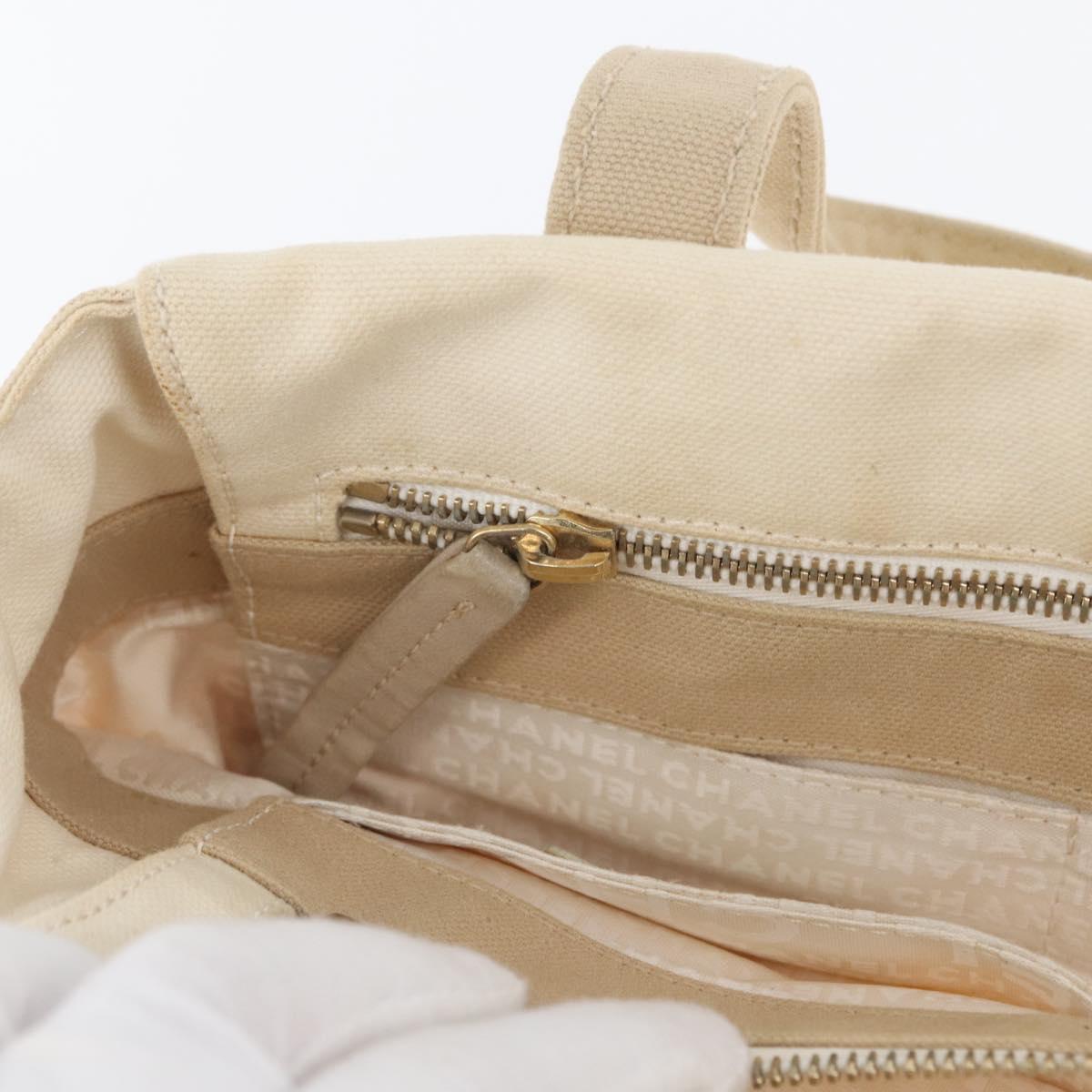 CHANEL Hand Bag Canvas Beige Cream CC Auth 174069A