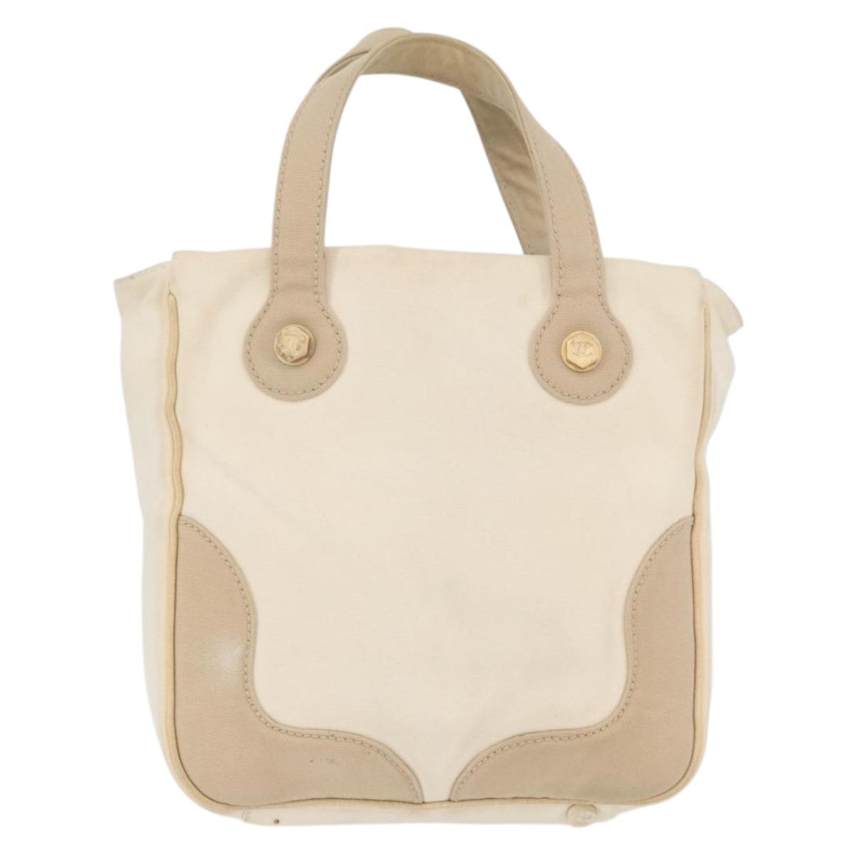 CHANEL Hand Bag Canvas Beige Cream CC Auth 174069A