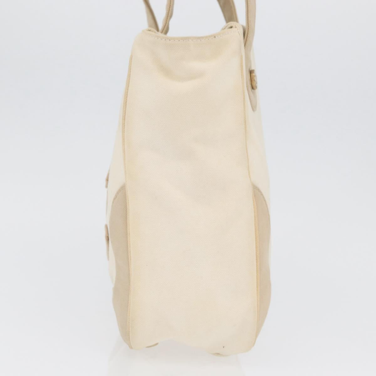 CHANEL Hand Bag Canvas Beige Cream CC Auth 174069A