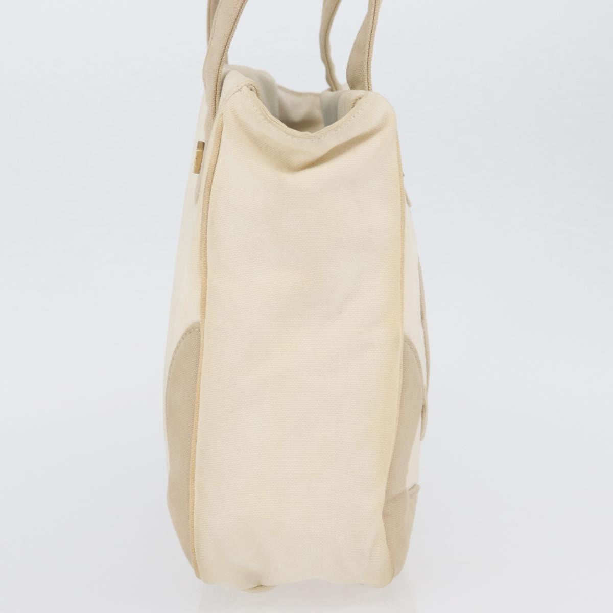 CHANEL Hand Bag Canvas Beige Cream CC Auth 174069A