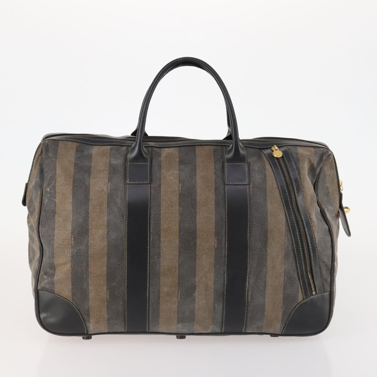 FENDI Pecan Canvas Boston Bag Coated Canvas 4 Set Brown Black Auth 174074