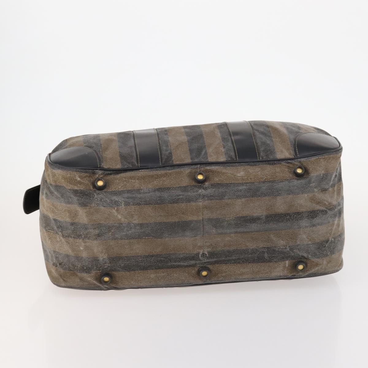 FENDI Pecan Canvas Boston Bag Coated Canvas 4 Set Brown Black Auth 174074