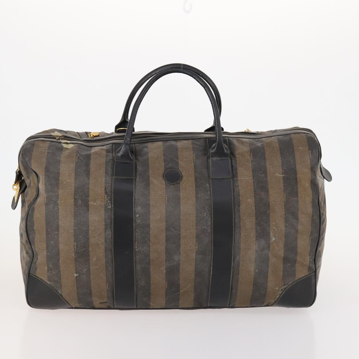 FENDI Pecan Canvas Boston Bag Coated Canvas 4 Set Brown Black Auth 174074