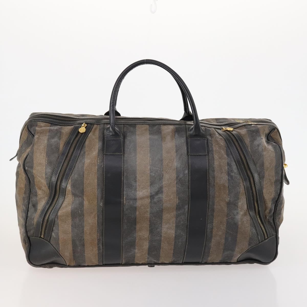 FENDI Pecan Canvas Boston Bag Coated Canvas 4 Set Brown Black Auth 174074
