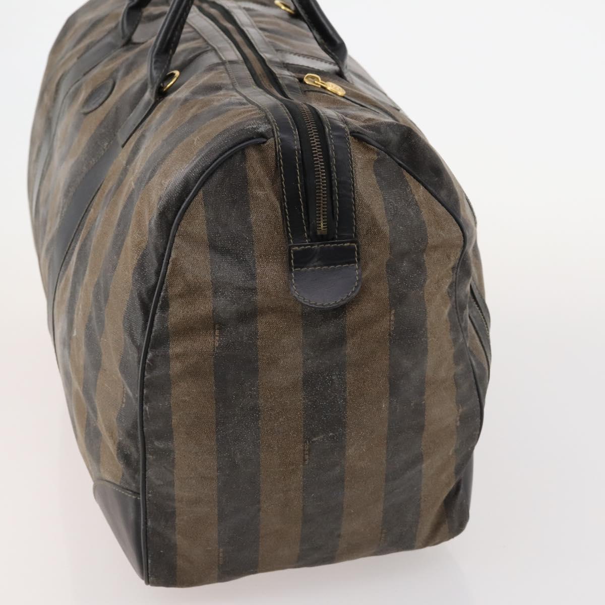 FENDI Pecan Canvas Boston Bag Coated Canvas 4 Set Brown Black Auth 174074